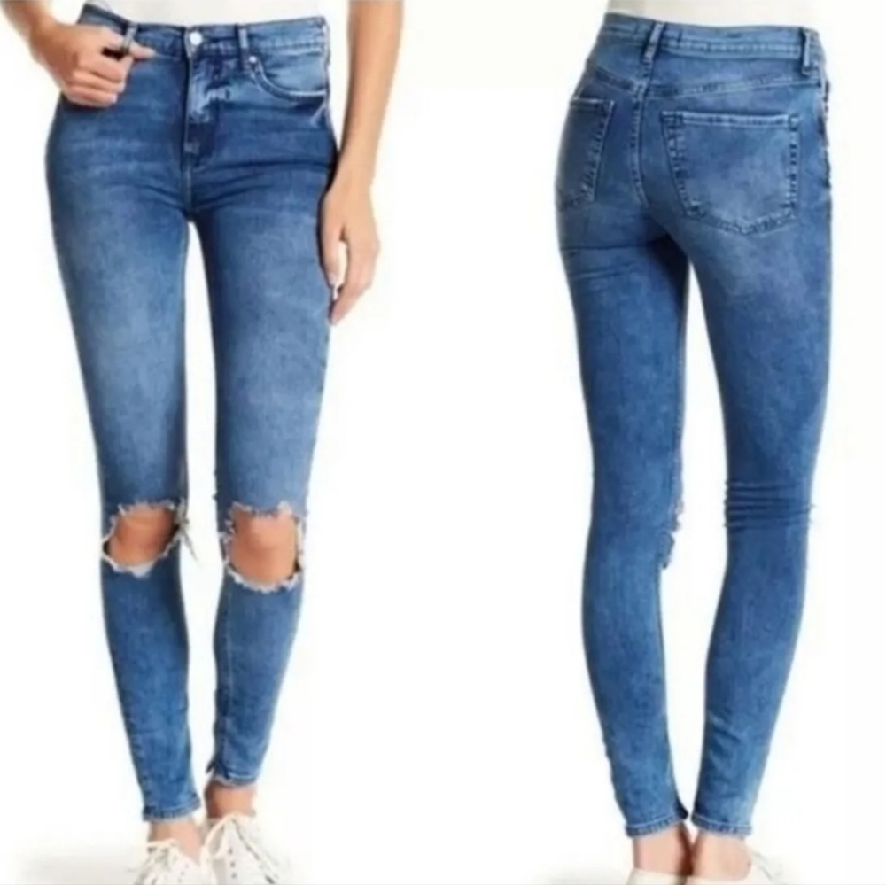 FREE PEOPLE Busted Knee Blue Jeans Size 31 - Picture 2 of 6